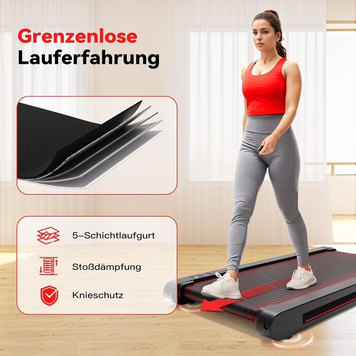 Ходувальний килимок зі смарт-функціями та пультом дистанційного керування, біговий килимок для дому та офісу, швидкість до 6 км/год, сірий/чорний