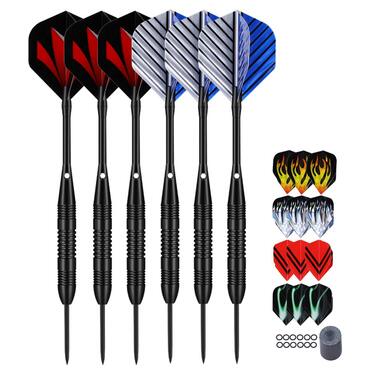 Сталеві дротики Steel Dartpfeile набір 6/12 шт. з металевими наконечниками, алюмінієвими стержнями, 18 пір'ями та гумовими кільцями - 22/23 г