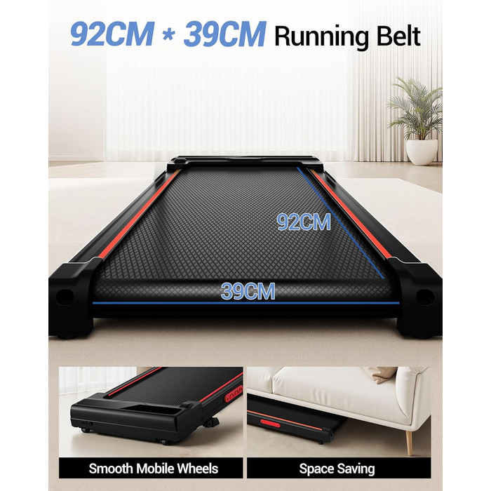 UMAY Walking Pad - біговий килимок для дому з регулюванням нахилу 15% та безшумним мотором, підтримує вагу до 136 кг