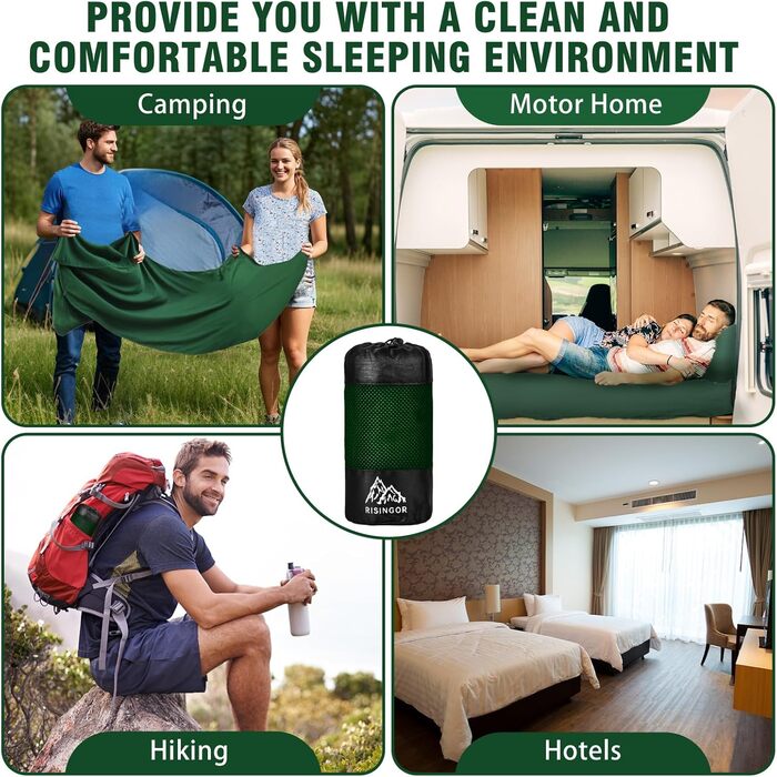 Спальний мішок бавовна, ультралегкий туристичний спальник з двосторонньою блискавкою, спальник для кемпінгу та піших прогулянок (зелений)