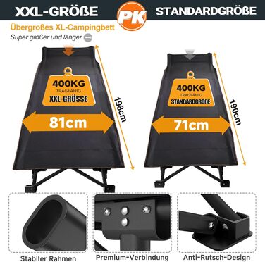 Розкладне кемпінгове ліжко MOPHOTO для дорослих з матом, 198 x 81,5 x 46 см, чорне