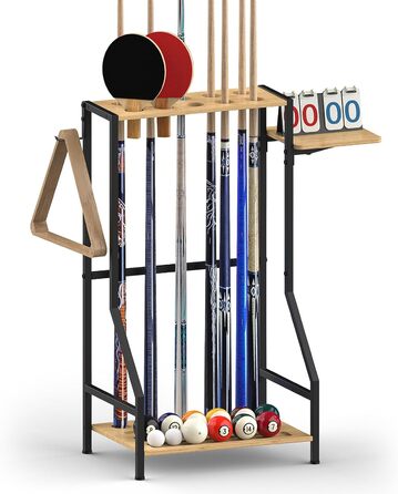 Стійка для більярдних київ YBING: тримає до 10 київ, бамбукова, з невеликою поличкою