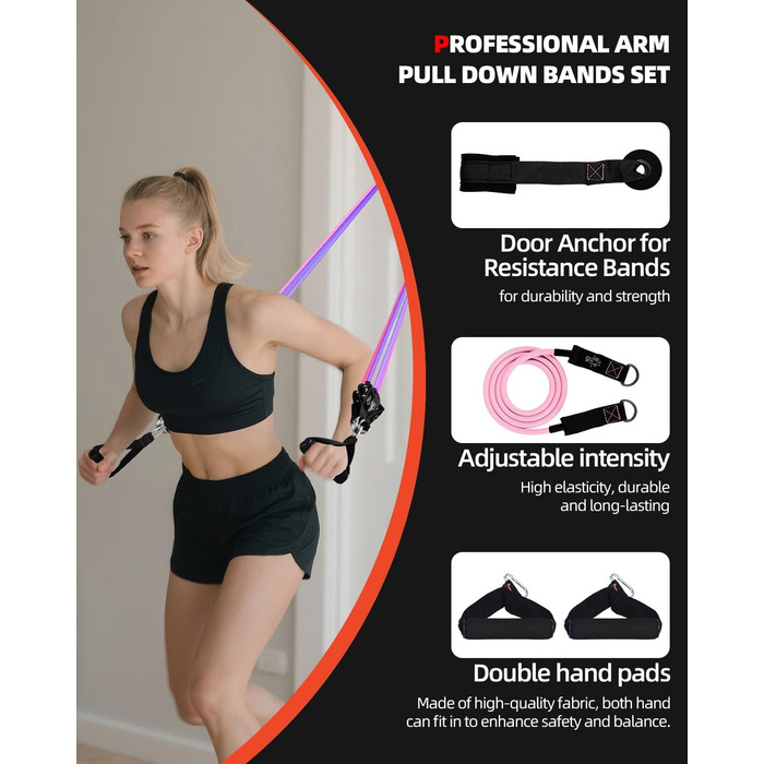 Набір еластичних стрічок Abahub для фітнесу з дверним кріпленням, ручками та петлею для ніг – для тренувань всього тіла, домашній спортзал, ідеально для початківців та досвідчених (Рожевий, 100LB)