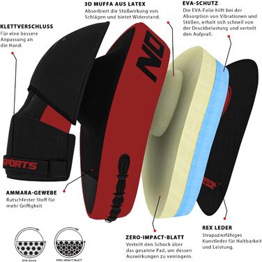 Боксерські рукавички Pratzen Rex Leder: рукавички для ударів, захисні подушки, тренування з самооборони, бокс, кікбоксинг, тайський бокс, таеквондо (червоні)