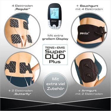 Prorelax TENS/EMS Duo Comfort Blackline: електростимулятор для м'язів та зняття болю | 2 терапії в одному приладі | З підсвічуваним дисплеєм
