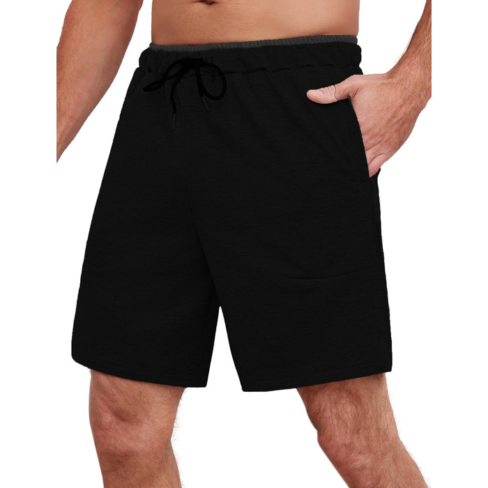 Чоловічі спортивні шорти Soer Activewear з кишенями та блискавкою, бавовняні шорти для бігу та відпочинку, чорні (XL)