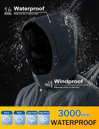 Чоловіча зимова куртка MAGCOMSEN, водонепроникна, з флісовою підкладкою, вітрозахисна, для туризму та активного відпочинку, знімний капюшон (L, темно-сірий)