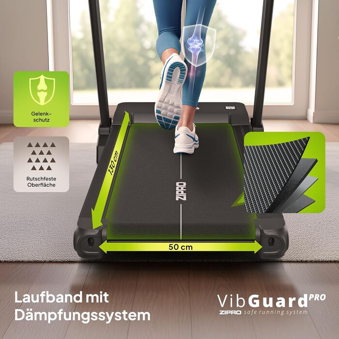 Біговий тренажер ZIPRO Sigma для дому з потужним мотором 3.5 HP, швидкість до 20 км/год, 20 рівнів нахилу, система амортизації VibGuard Pro, максимальне навантаження 140 кг, складаний