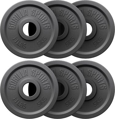 Олімпійські диски для штанги GORILLA SPORTS, чавунні, 1,25–30 кг, 50 мм, комплект або окремо