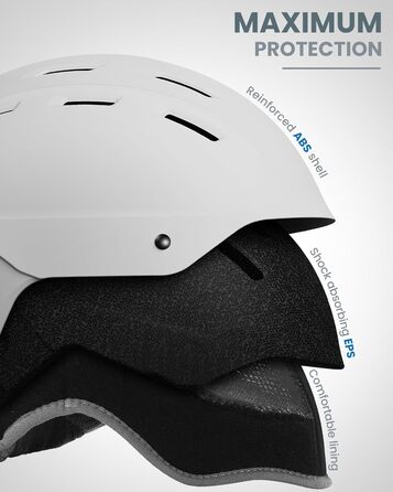 Шолом для сноуборду OutdoorMaster з маскою, захисний EPS-пінопласт, 14 вентиляційних отворів, для чоловіків, жінок та підлітків, матовий білий L