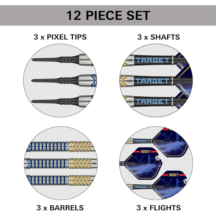 Дротики Target Josh Rock Gen 1, 90% вольфрам, 20 г, електронні Pixel Softdarts з чорними наконечниками, ігрова серія
