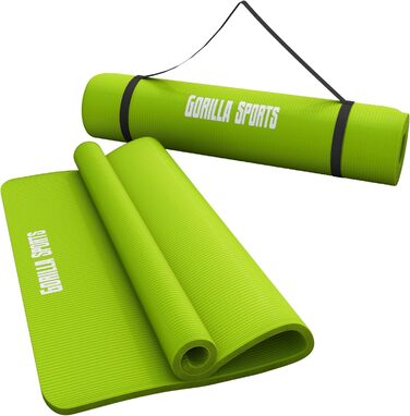 Йога мат GORILLA SPORTS® 190x100x1.5 см з ручним ременем, антислизька, без фталатів, для фітнесу та тренувань
