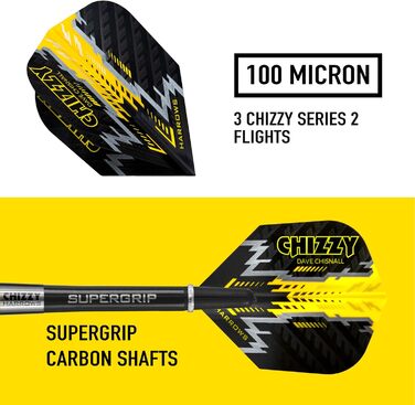Дротики Harrows Dave Chisnall Chizzy 80% вольфрамові з сталевим вістрям 21г, 22г, 23г, 24г, з чорними Supergrip Midi хвостовиками, Prime оперенням і кейсом для транспортування