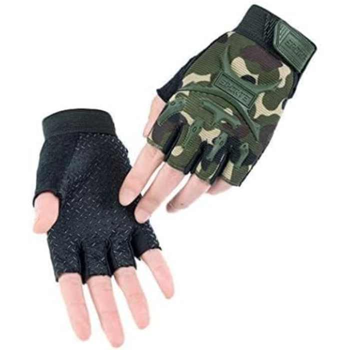 Дитячі велосипедні рукавички Long Keeper для хлопчиків та дівчаток, напівпальцеві, для скейтбордингу, катання на роликах та альпінізму, Outdoor Sport (камуфляж/S)