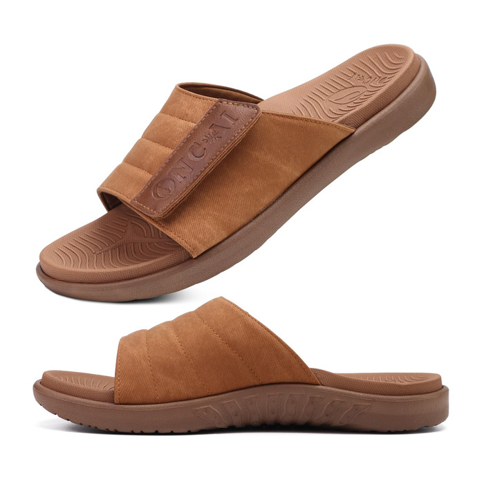 Чоловічі сандалі ONCAI з регульованими ремінцями, відкритим носком, спортивні слайди, пляжні сандалі з м'якою устілкою та підтримкою склепіння стопи, розмір 43.5 EU, хакі