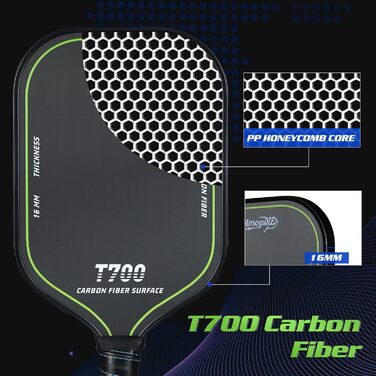 Ракетка для піклболу з вуглецевого волокна T700 Carbon, 16 мм, структурована поверхня - для професіоналів та досвідчених гравців