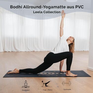 Йога мат Bodhi Leela Collection | Нековзна спортивна мат | Безпечна та миюча мат | PVC мат для йоги, пілатесу та гімнастики (Lunalign, темно-синій)