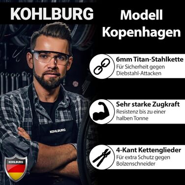 Ланцюговий замок для велосипеда та електросамоката KOHLBURG, сталь Titan-Stahl, 103 см, 6 мм, високий рівень захисту (комплект 3 шт.)