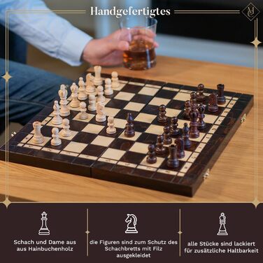 Настільна гра 3-в-1: шахи, нарди, шашки Master of Chess XL 40 см, ручна робота, дорожній набір, турнірні фігури