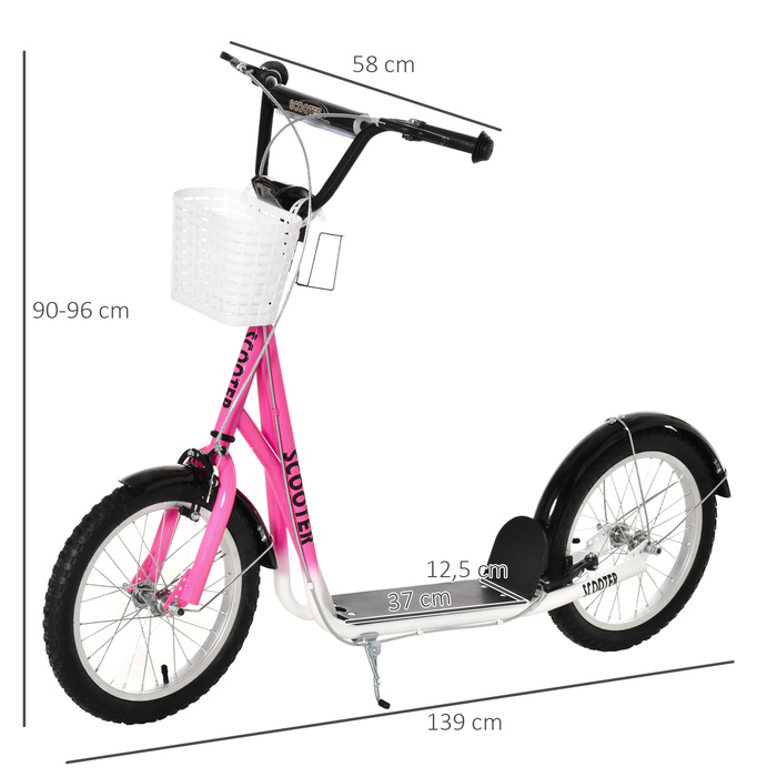 HOMCOM Дитячий скутер Скутер Kick Scooter з регулюванням висоти гальмівного кошика для 5-12 дитячих самокатів Kickboard Алюмінієвий сплав Гума Рожевий + Білий | Аосом