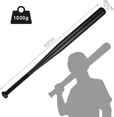 Бейсбольна бита сталева – 82 см, з неслизькою ручкою для спорту, відпочинку та безпеки, міцна та довговічна для дорослих та підлітків, легований сталь 1030 г, чорна