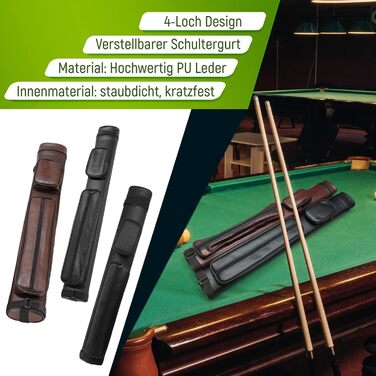 Чохол для кия Billard з 4-ма відділеннями, коричневий, з PU-шкіри