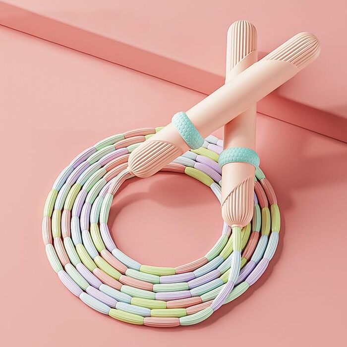 Дитяча скакалка з намистинами, м'яка, регульована, для фітнесу, тренувань та виховання, рожева та зелена