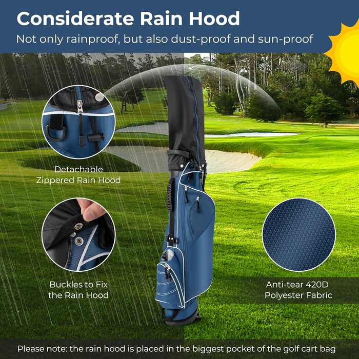 Сумка для гольфу LIFEZEAL Stand Bag: легка, з 4-ма перегородками, регульованим плечовим ременем, для чоловіків та жінок (Блакитна)