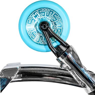 Скутер для трюків CORE Trick Tretroller 110mm, ABEC 9, для початківців та професіоналів, від 5 років, регульована висота 78-95 см, + наклейки Fantic26 (Park CL1 Mini H=75 Chrome/Teal)