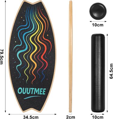 Балансборд Surfin Holz: Дерев'яний балансборд для дітей та дорослих, 6 режимів, тренування рівноваги, 79.5 x 34.5 см, стилі Wellenlinien/S