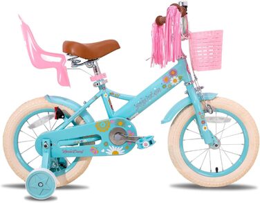 Дитячий велосипед JOYSTAR Little Daisy 12/14/16 дюймів для дівчаток 2-7 років з додатковими колесами, кошиком і стрічками
