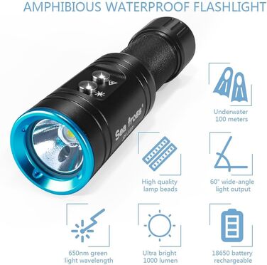 Ліхтар для дайвінгу Sea Frogs SF-L03-KL: водонепроникний, перезаряджуваний, глибина до 100 метрів