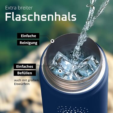 Фляга ACTIVE FLASK з нержавіючої сталі з трубочкою (3 кришки), BPA-free, не протікає, підходить для газованої води - спортивна пляшка, термопляшка, ізотермічна пляшка для води, дитяча пляшка для чаю (680 мл, темно-синій)