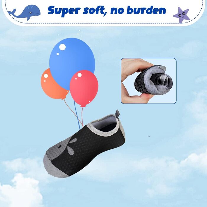 Дитячі шльопанці для плавання WateLves: антиковзкі шльопанці для басейну та пляжу для дівчаток та хлопчиків, 20/21 EU, Black Ash