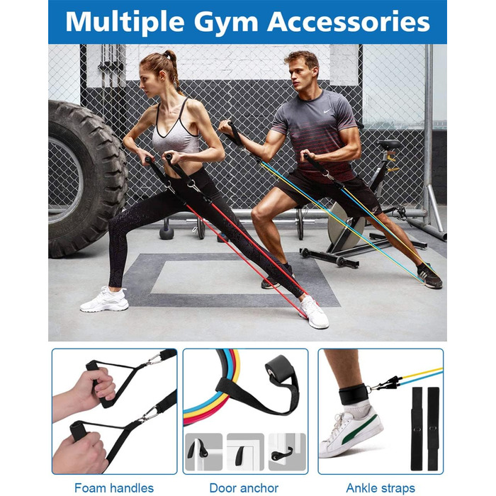 Набір еластичних стрічок для фітнесу: стрічки для силових тренувань, пілатесу, з дверним кріпленням, ручками та петлями для ніг