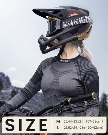 Велосипедний шолом OutdoorMaster повнолицевий для чоловіків та жінок, знімні підборідні накладки, вентиляція, легкий, для гірського велосипеда, даунхіл, BMX, MTB, чорний, розмір L (60-62 см)