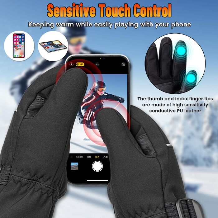 Гріючі рукавиці з акумулятором 7.4V 20000mAh, 3 режими нагріву. Електричні рукавиці з підігрівом для жінок та чоловіків. Ідеально для катання на лижах, велосипеді, піших прогулянок та мотоциклі. Колір: чорний, розмір M