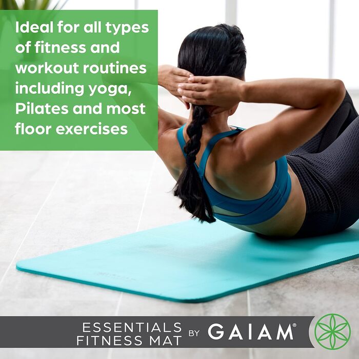 Йога мат Gaiam Essentials, товста фітнес-мат для тренувань, 183x61x1 см, чорна