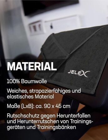 Рушник для фітнесу JELEX 100FIT: бавовна, антиковзаюче покриття, кишеня на блискавці, 90x45 см