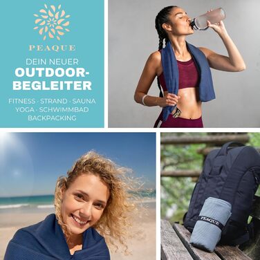 Рушник PEAQUE з мікрофібри з текстурою - легкий, компактний, швидковисихаючий, XL, 200 x 100 см, блакитний/помаранчевий (край: помаранчевий), 1 шт.