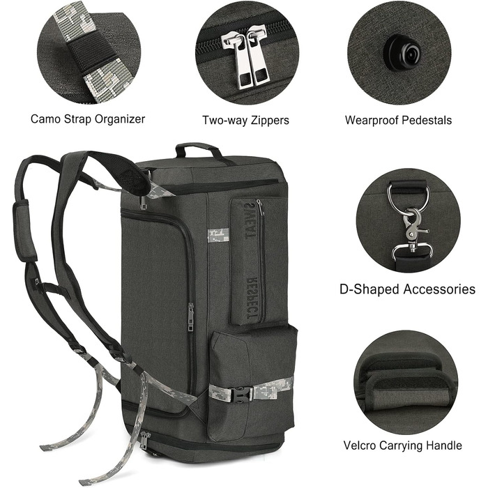 Спортивна сумка-мешок для чоловіків 3-в-1: рюкзак з відділенням для взуття та вологих речей, сіра, 57 x 27 x 28 см