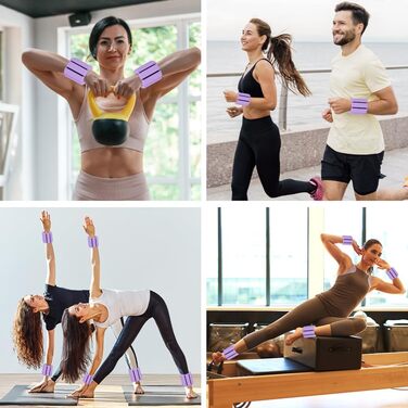 Набір обтяжувачів для зап'ястя та кісточок, регульовані (2 шт., 0.45 кг) Силіконові браслети для фітнесу, ходьби, йоги, пілатесу (фіолетовий)