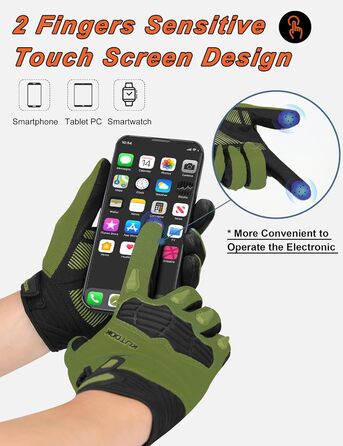 Рукавички для гірського велосипеда KUTOOK: захист долоні, сенсорний екран, дихаючі, зелені, XL