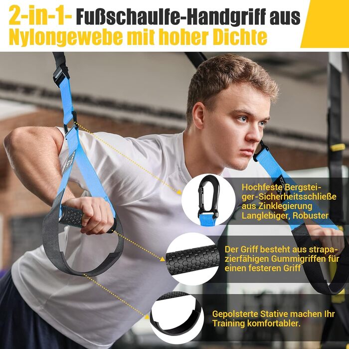 Шкіряний тренажер Sling Trainer для дому з великим ручним захватом та кріпленням до дверей (Blue)