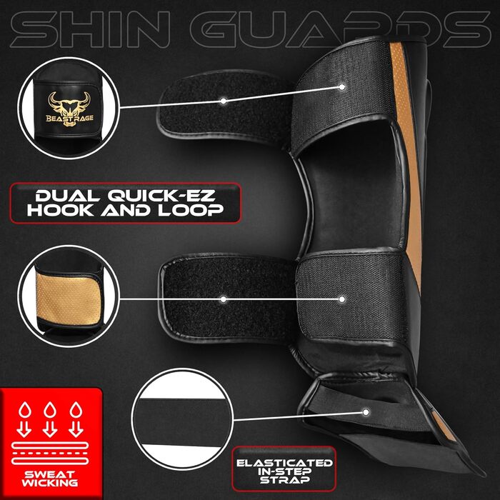 Нагороники для ніг BEAT RAGE для кікбоксингу, муай-тай, ММА, BJJ, карате, тхеквондо (золотий)