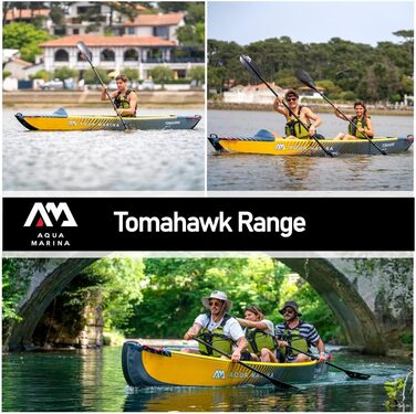 Надувний каяк Aqua Marina Tomahawk AIR-K 440 см для 2 осіб, преміум, жорсткий Drop-Stitch, морський/жовтий