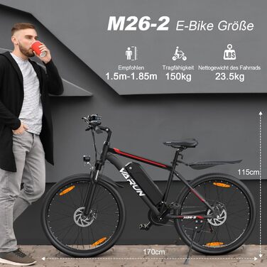 Електровелосипед VARUN E Bike 24/26 дюймів, алюмінієва рама, 36/48V акумулятор, 1/21 швидкість, пробіг 40-80 км, для міста та гір