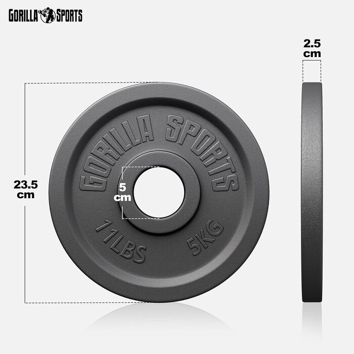 Олімпійські диски для штанги GORILLA SPORTS, чавунні, 1,25–30 кг, 50 мм, комплект або окремо