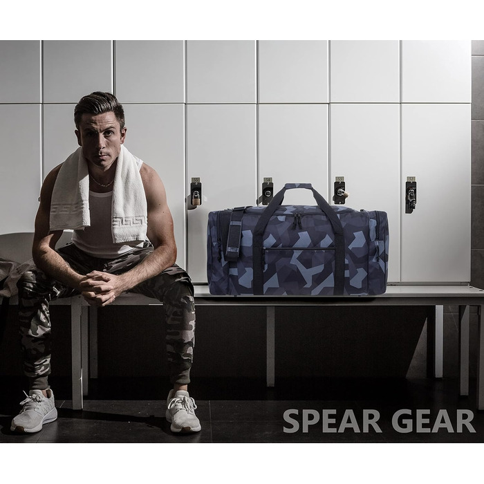 Дуже велика спортивна сумка Spear XXL 68 см 65 л для чоловіків і жінок, камуфляж сіра, для спорту, фітнесу, футболу, сауни + пляшка для води