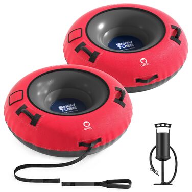 Надувний сніговий шланг QPAU з канвасною обшивкою (2 шт.) для дітей та дорослих, 122 см, міцний, з потовщеним дном, для зимових розваг на вулиці, іграшка (червоний & червоний)